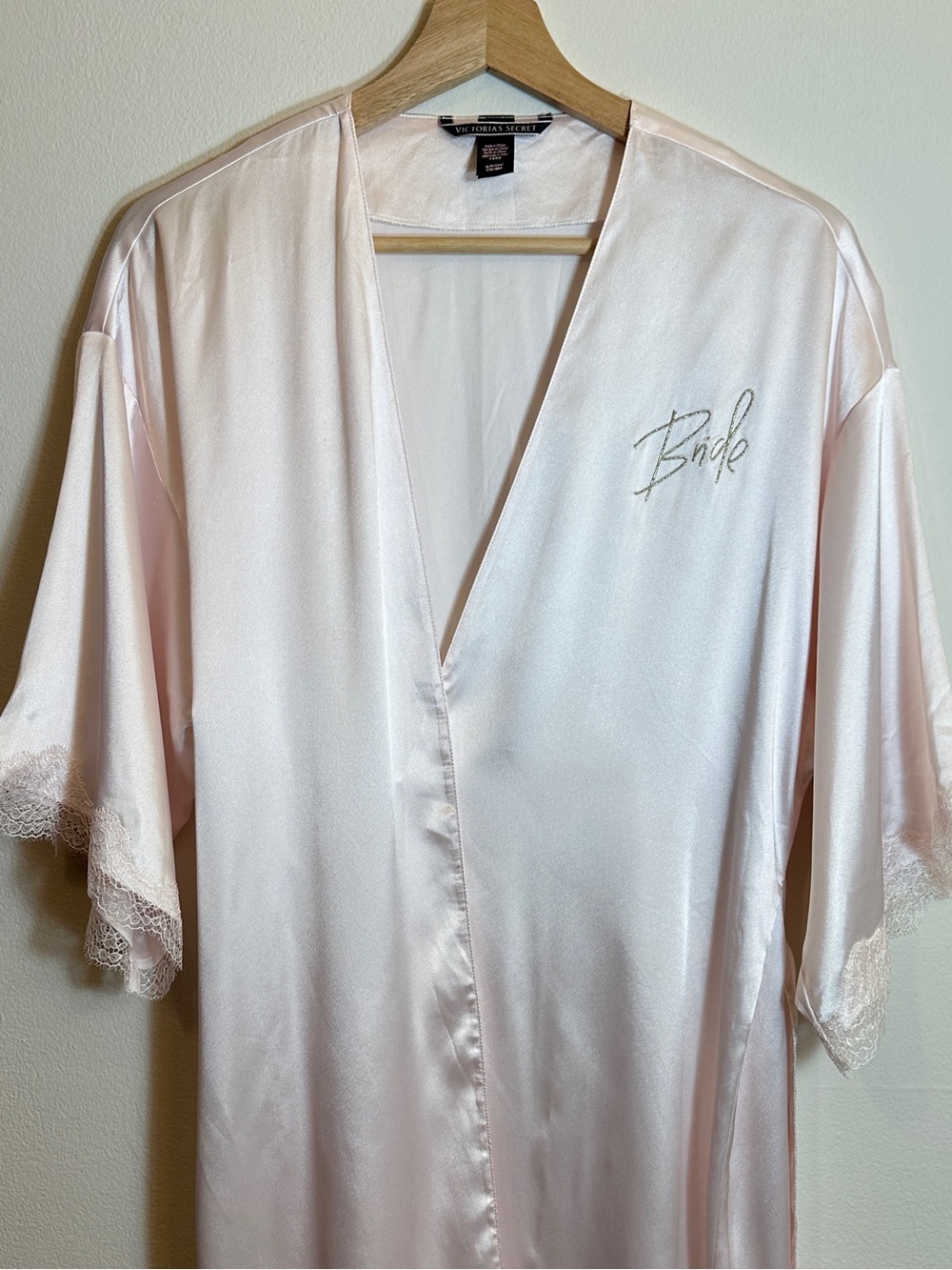 Victoria's Secret Bridal “Getting Ready” Satin Robe in Pale Pink, Embroidered, S